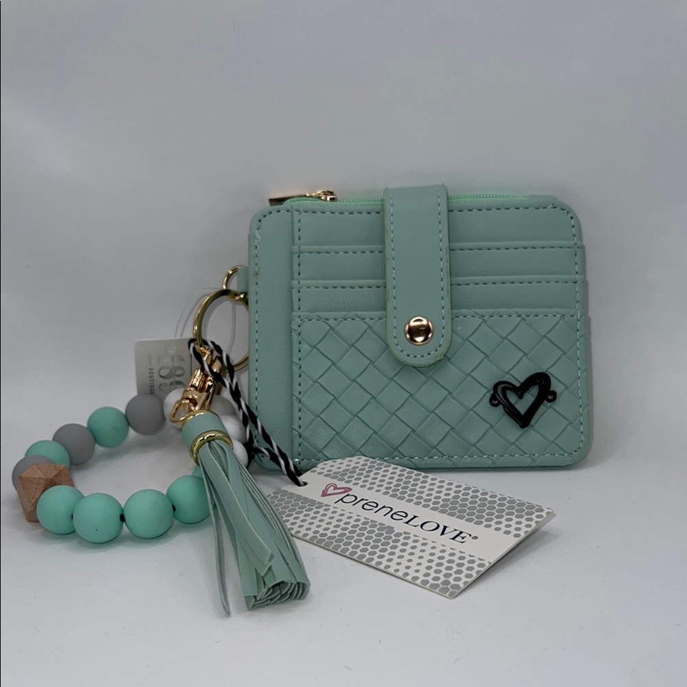 PreneLOVE CalgaryVegan Leather Card Case Mint Zippered Bracelet